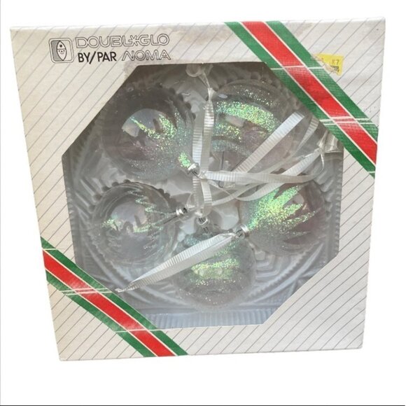 VINTAGE Christmas Bulb Noma Doubleglo Clear Silver Glitter Set of 5 Original Box - Picture 2 of 9
